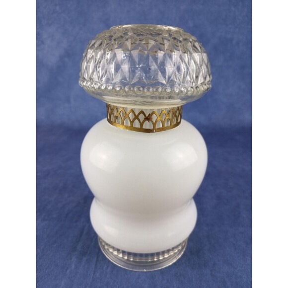 Ceiling Light Cover White Glass Brass Filigree Ring Mid Century Cowboy Glass - Picture 3 of 10